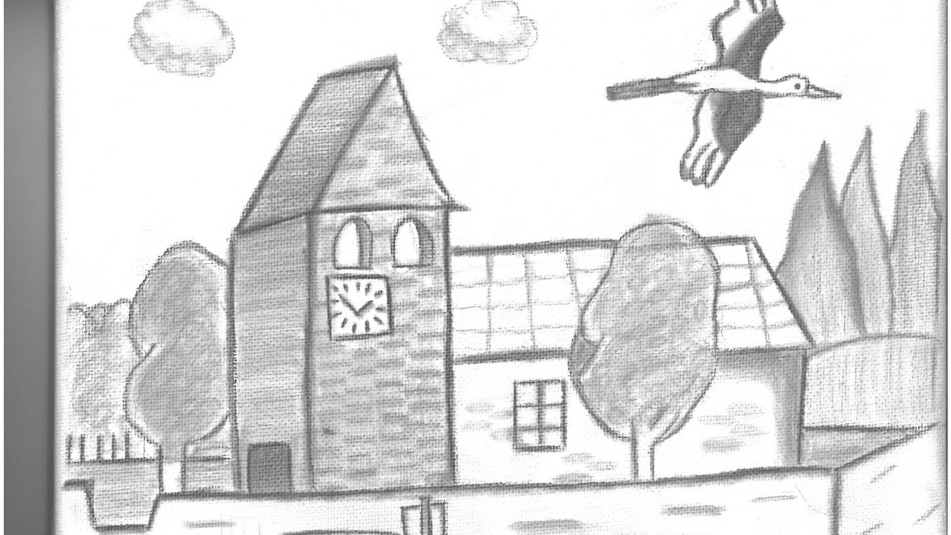 Hörsinger Kirche mit  Storch